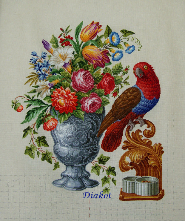 серия "птицы" - птица.цветы.букет - оригинал