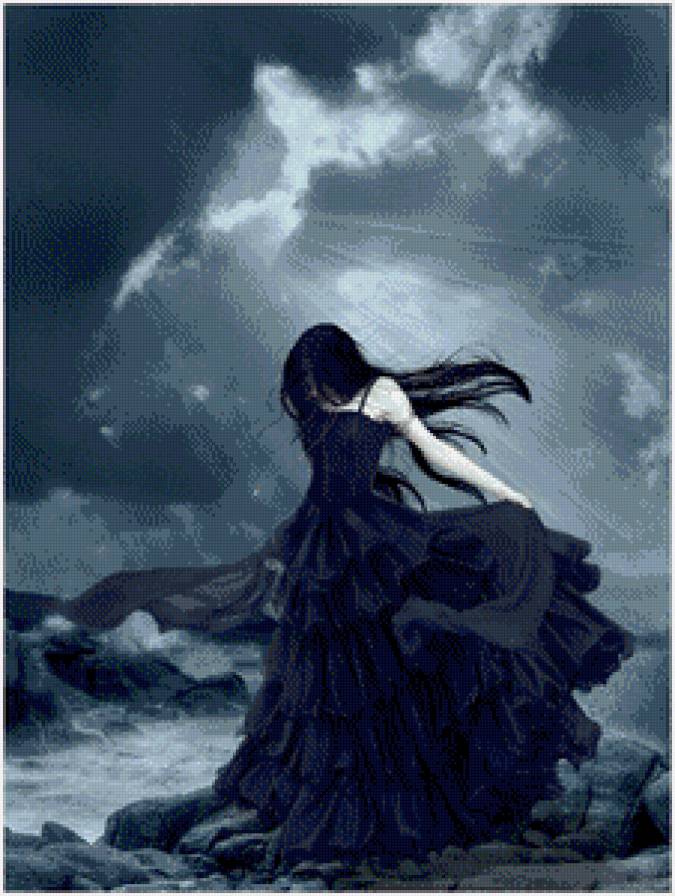 в буре - девушка, буря, гроза, женщина, монохром - предпросмотр