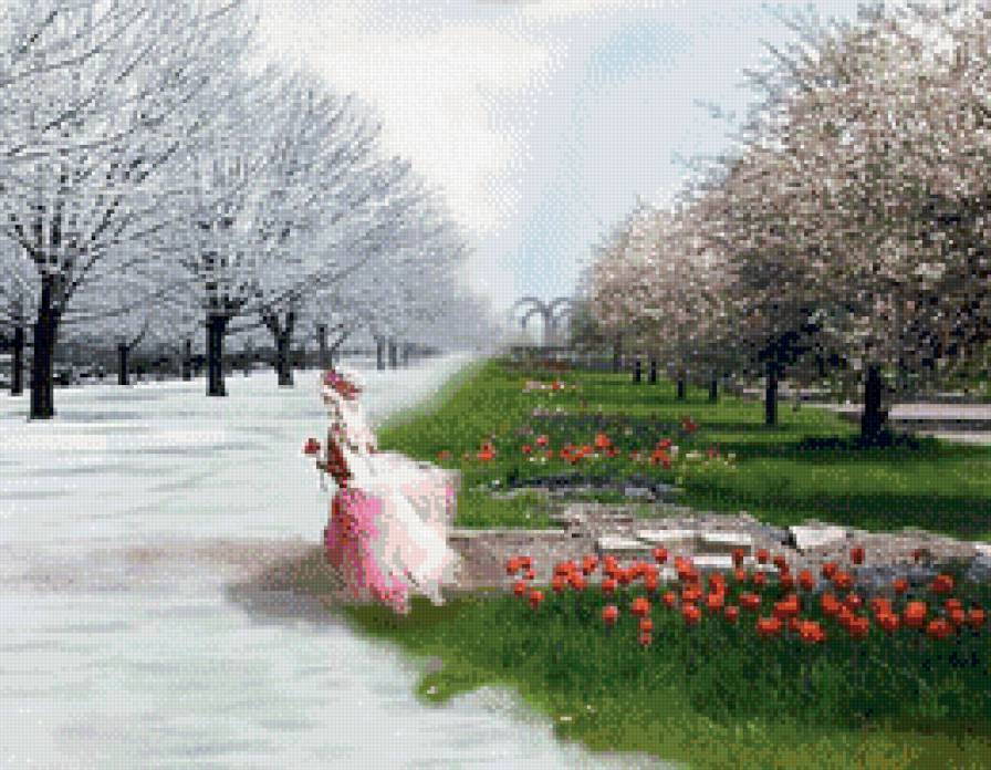 весна идет - снег, зима, весна, цветы, парк, времена года - предпросмотр