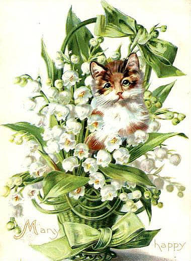 серия ,,кошки" - животные.кошка.цветы.ландыши. - оригинал