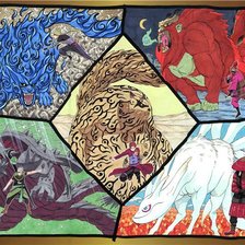 Схема вышивки «Картина вышитая крестом хвостатые звери»