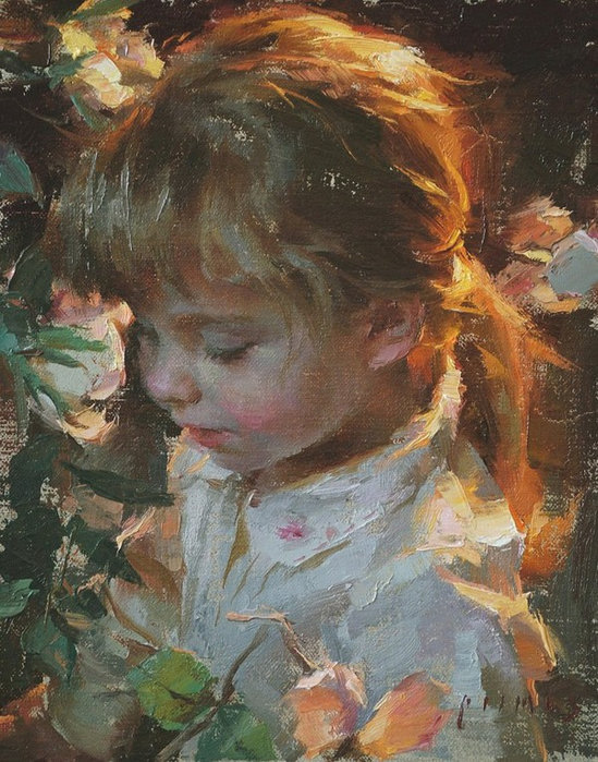 девочка - цветы, дети, картины - оригинал