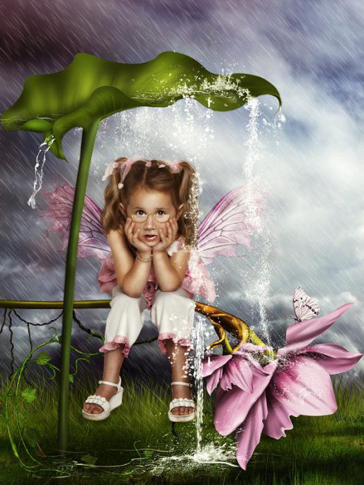 картины Синди Грундстен - девочка, дождь, цветок - оригинал