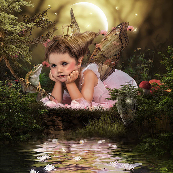 картины Синди Грундстен - озеро, фэнтези, девочка - оригинал