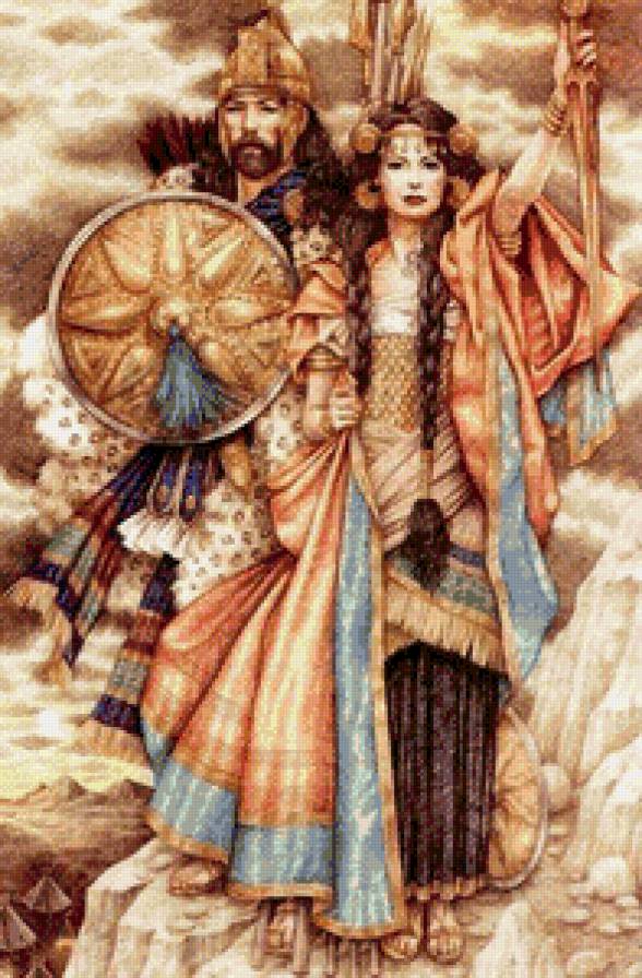 воинственная пара - воины, пара, любовь, индейцы, семья - предпросмотр