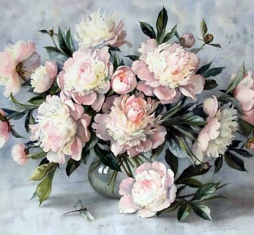 букет нежных пионов - ваза, цветы, нежность, пионы, букет, натюрморт, живопись - оригинал