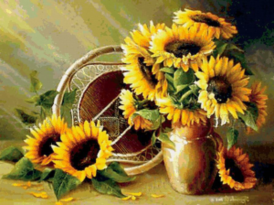 подсолнухи - цветы, натюрморт - оригинал
