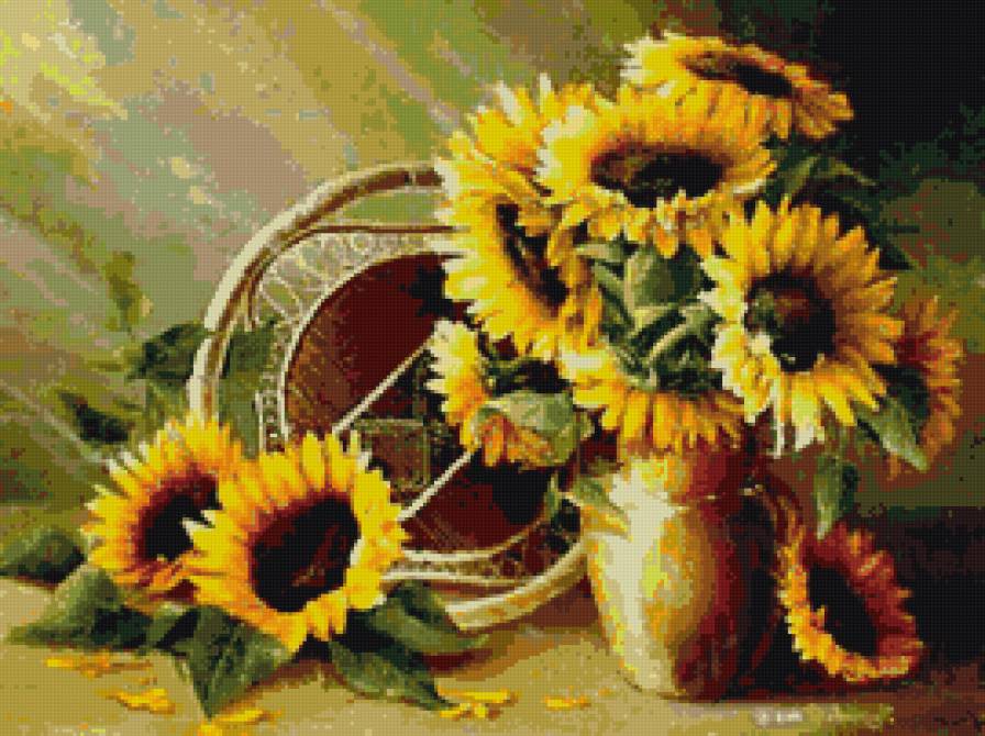 подсолнухи - цветы, натюрморт - предпросмотр