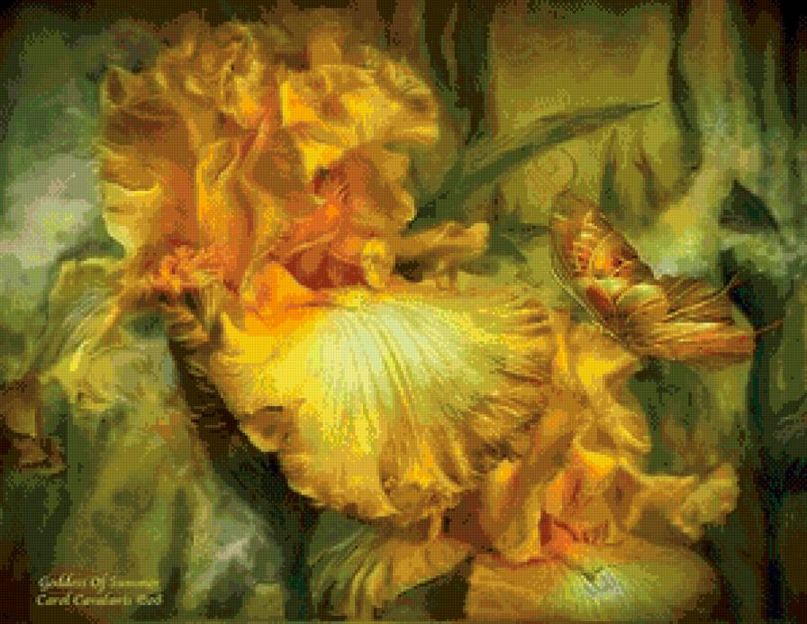 ирисы и бабочки - бабочка, ирис - предпросмотр