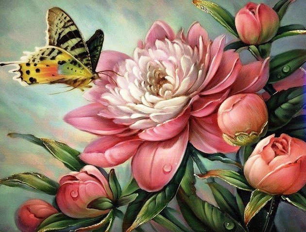 пион и бабочка - цветок, бабочка, пион - оригинал