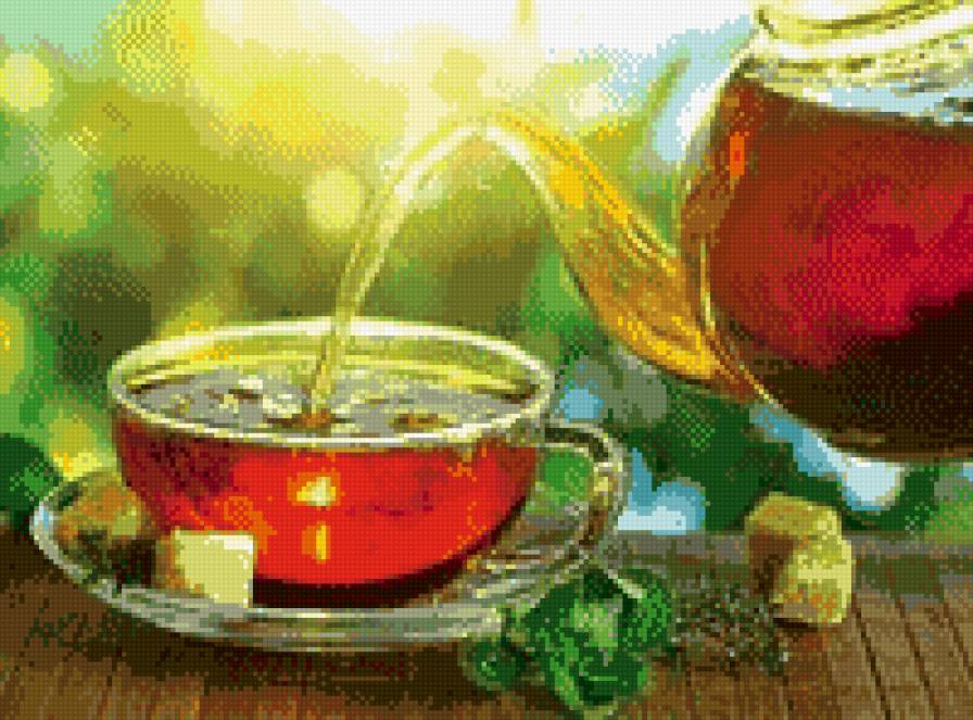 доброе утро! - на кухню, чашка, чай, природа, чайник - предпросмотр