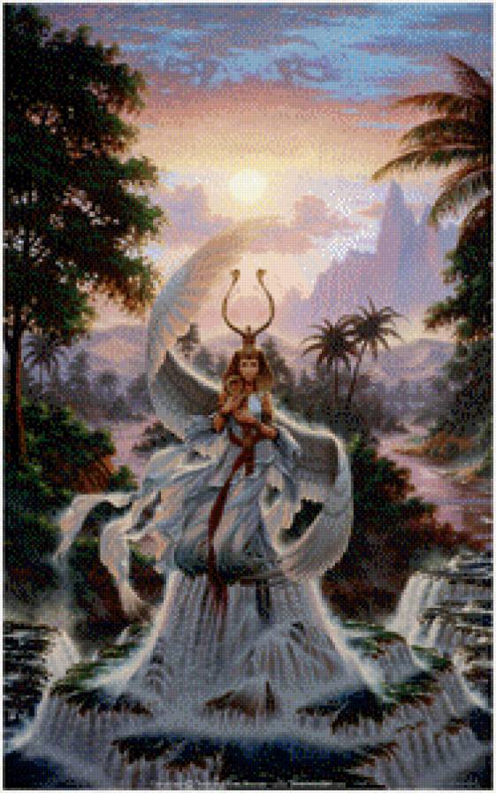 картины Эрла Баузера - девушка, лес, река, фэнтези - предпросмотр