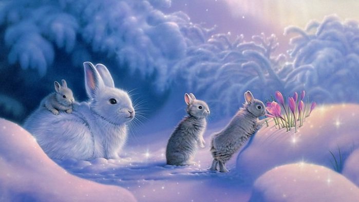 картины Kirk Reinert - зима, зайцы - оригинал