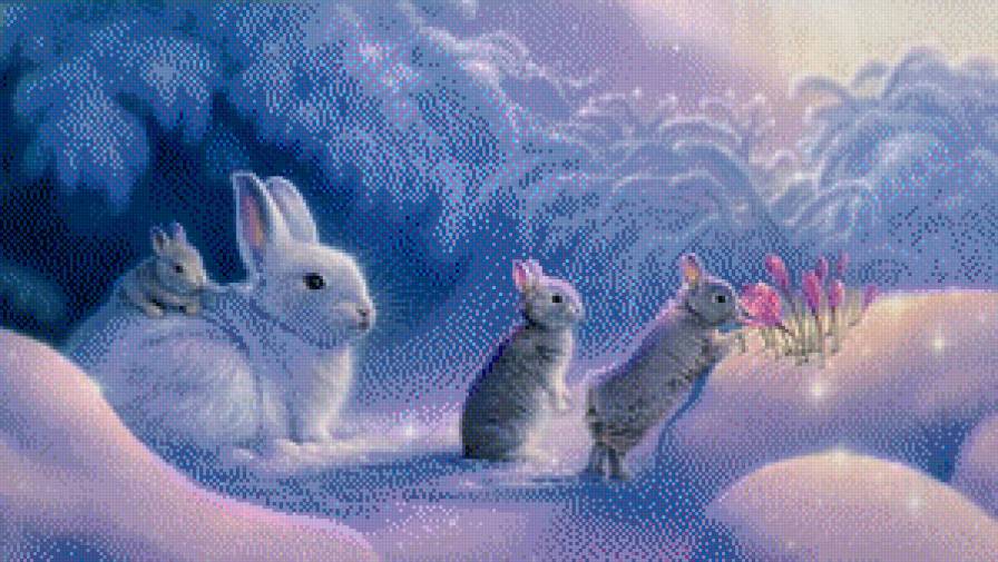 картины Kirk Reinert - зайцы, зима - предпросмотр