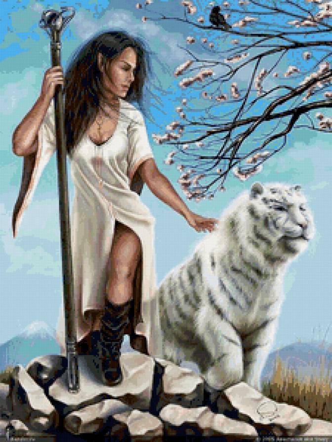 Эльфийка с тигром - фэнтези - предпросмотр