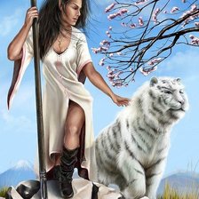 Схема вышивки «Эльфийка с тигром»