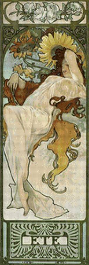 Альфонс Муха. Времена года. Лето (в зеленых тонах) - альфонсмуха, полиптих - предпросмотр