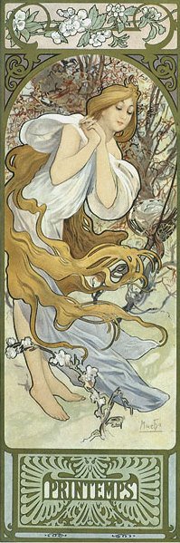 Альфонс Муха. Времена года. Весна (в зеленых тонах) - полиптих, альфонс муха - оригинал