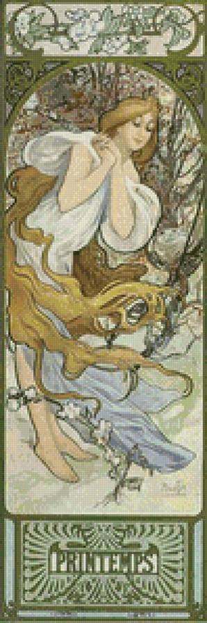 Альфонс Муха. Времена года. Весна (в зеленых тонах) - альфонс муха, полиптих - предпросмотр