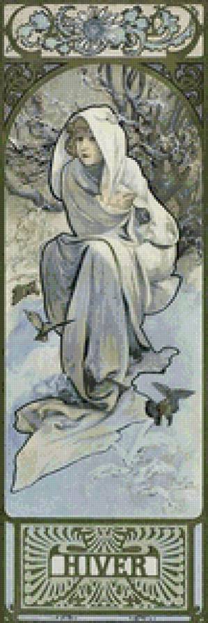 Альфонс Муха. Времена года. Зима (в зеленых тонах) - полиптих, альфонс муха - предпросмотр