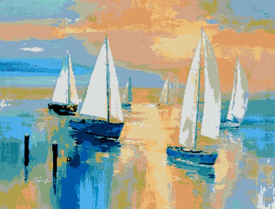 море - парусники, закат, море - предпросмотр