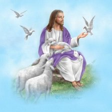 Оригинал схемы вышивки «Иисус с ягнятами и голубями» (№731060)