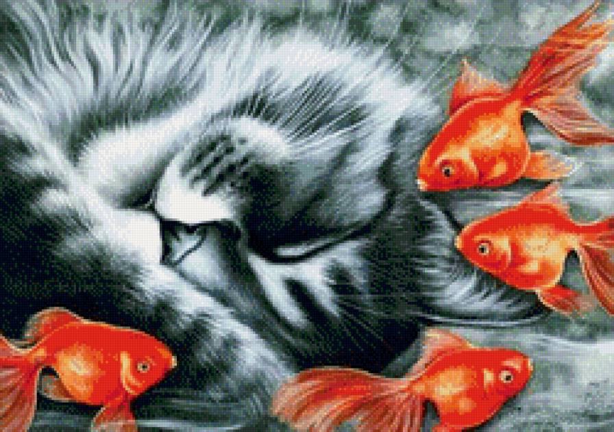 Сон кота - котята, кот, котик, рыбки, кошки - предпросмотр