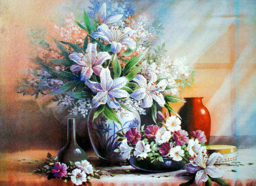 рисованные цветы-9 - цветы, лилии, живопись, рисунок, натюрморт - оригинал