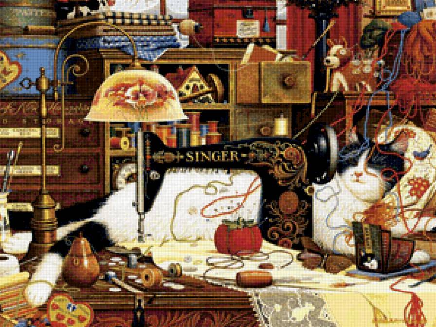 Кошка-рукодельница - животные, кошки - предпросмотр