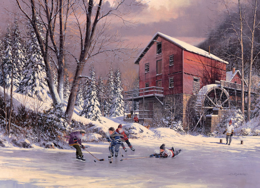 Хоккей - пейзаж, зима, дети, игра - оригинал