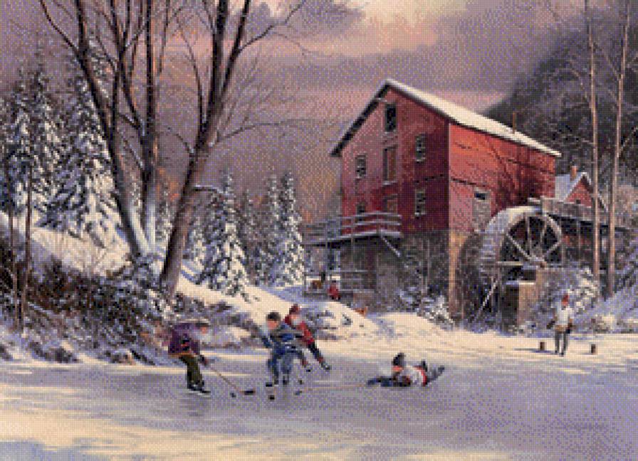 Хоккей - игра, зима, пейзаж, дети - предпросмотр