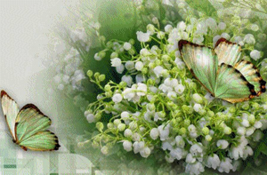 Ландыши - цветы, бабочки - предпросмотр