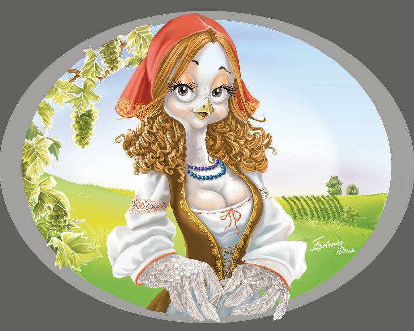 Художник-иллюстратор Юлия Бровченко - птица, виноград, картина - оригинал