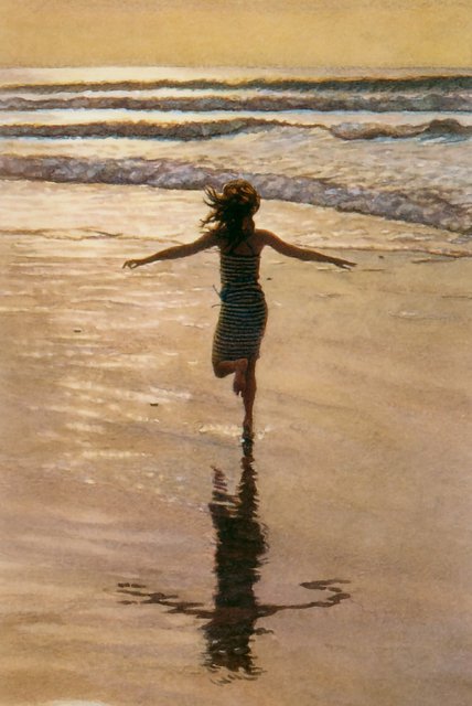 Девочка на пляже - море, плаж, закат, дети, девочка, берег - оригинал
