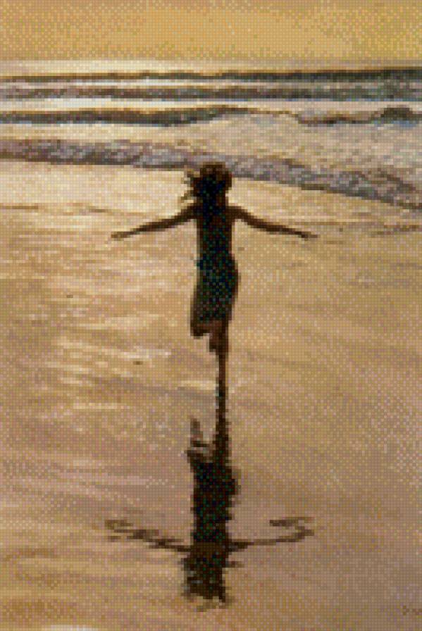Девочка на пляже - берег, дети, море, закат, плаж, девочка - предпросмотр