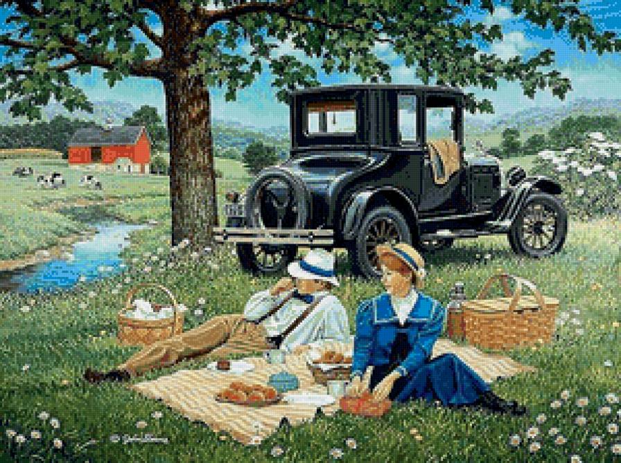 пикник - пара, природа, девушка, парень - предпросмотр