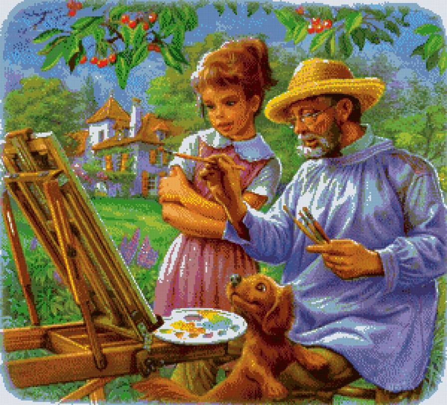 художник - ребенок, природа, собака, деревня - предпросмотр