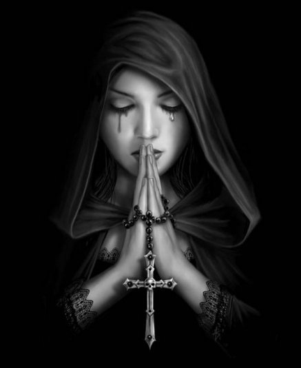 Молитва - черный фон, девушка - оригинал