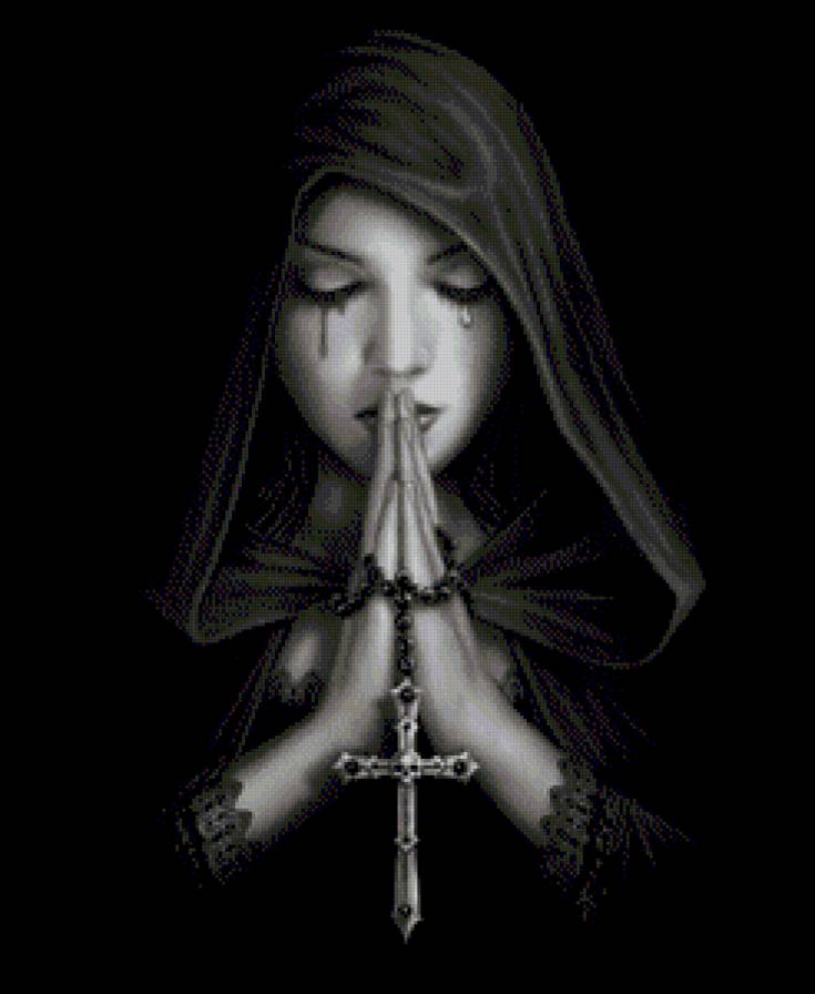 Молитва - черный фон, девушка - предпросмотр