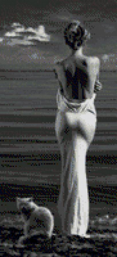 У моря - вода, горизонт, море, девушка, кошка - предпросмотр