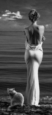 У моря - море, кошка, вода, горизонт, девушка - оригинал