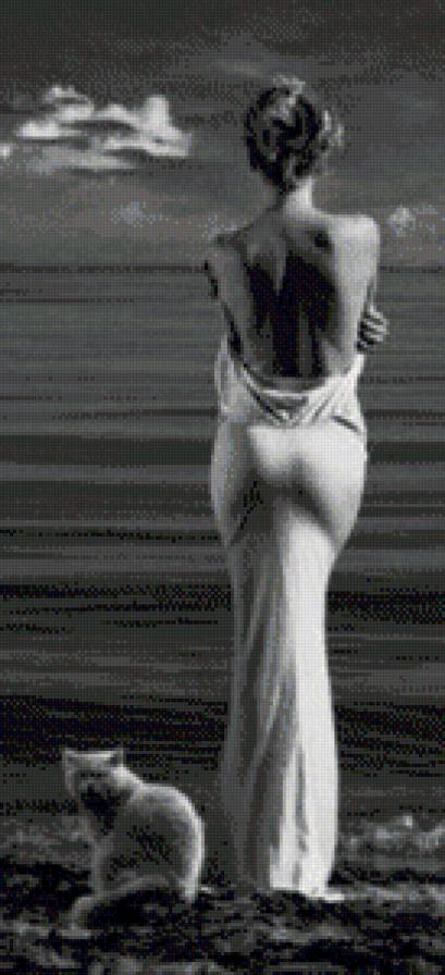 У моря - вода, море, горизонт, девушка, кошка - предпросмотр