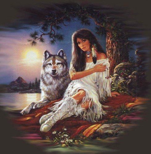 девушка с волком - дикие животные, девушка, волк - оригинал