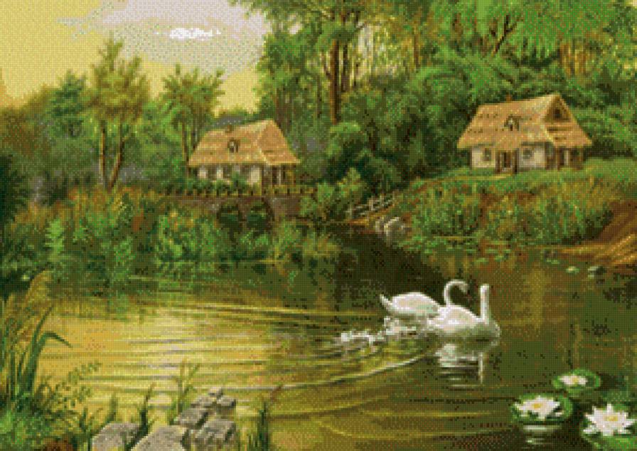 лебеди на озере - предпросмотр