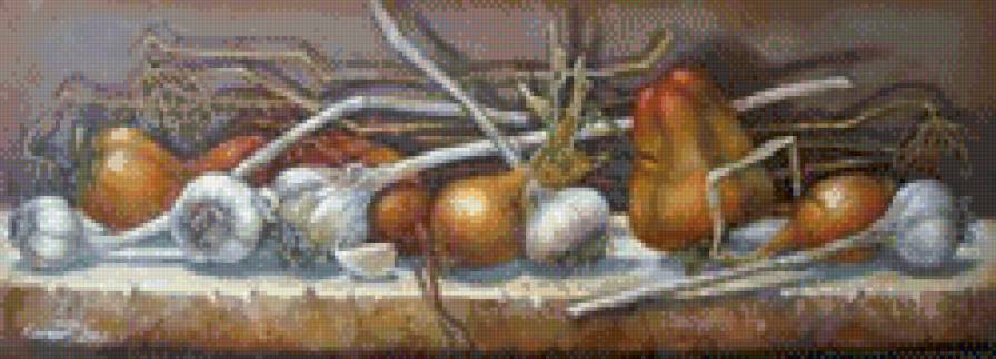 Натюрморт с овощами - для дачи, чеснок, лук, для кухни - предпросмотр