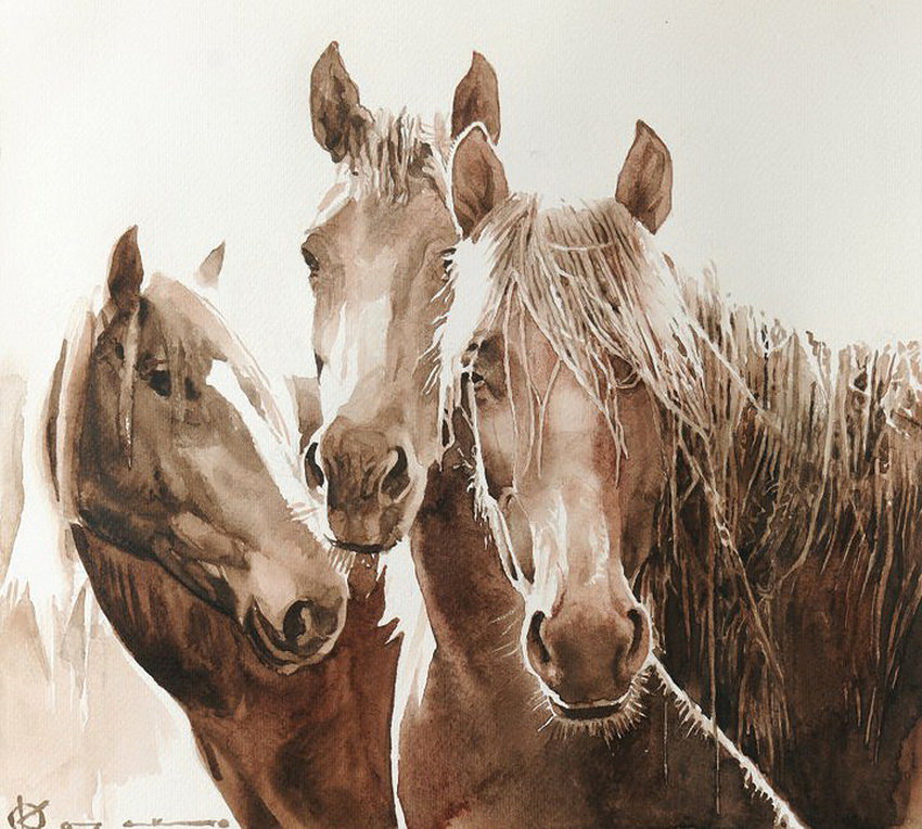 тройка - картины, животные, лошади - оригинал