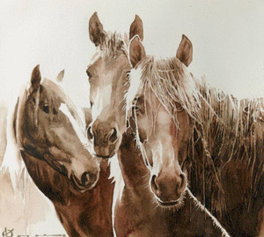 тройка - картины, лошади, животные - предпросмотр