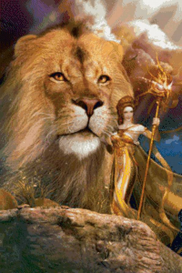 fantasy - девушка, лев, дикие животные - предпросмотр