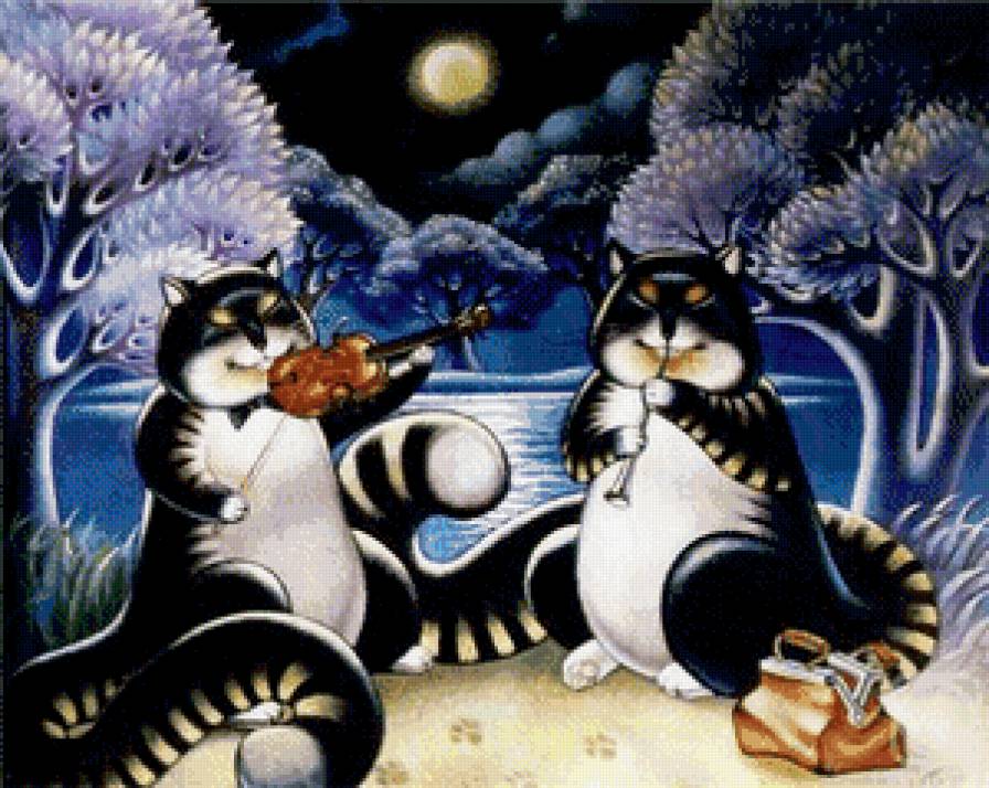 Кошачий концерт - музыканты, ночь, коты - предпросмотр