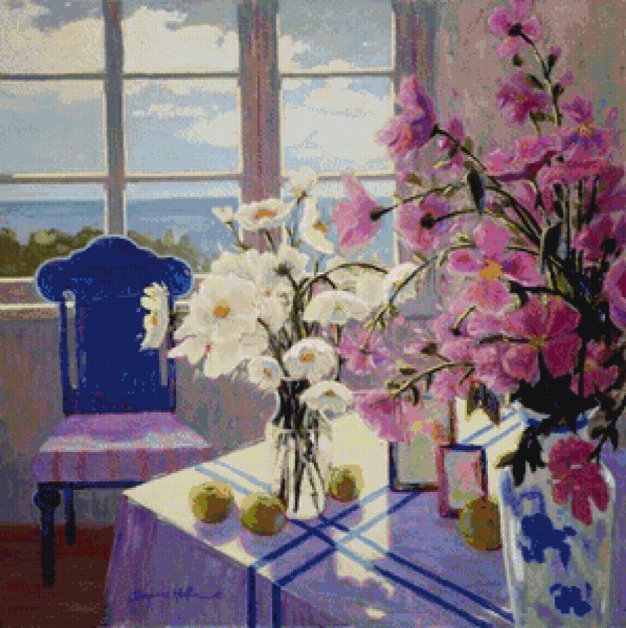 вазы на столе - букет, натюрморт, цветы - предпросмотр